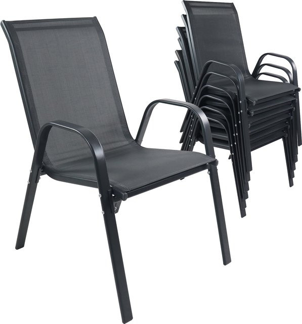 VCM 6er Set Gartenstühle aus Metall mit Textilene in Anthrazit, stapelbare Outdoor-Stühle für Garten, Balkon und Terrasse, B/H/T: 56 x 89 x 73 cm - Bild 1