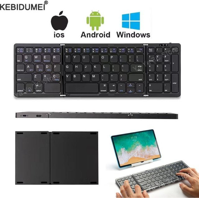 KEBETEME Zusammenklappbare Bluetooth-Tastatur mit Ziffernblock, kabellose faltbare Tastatur für iOS, Android und Windows, Farbe: Schwarz - Bild 1