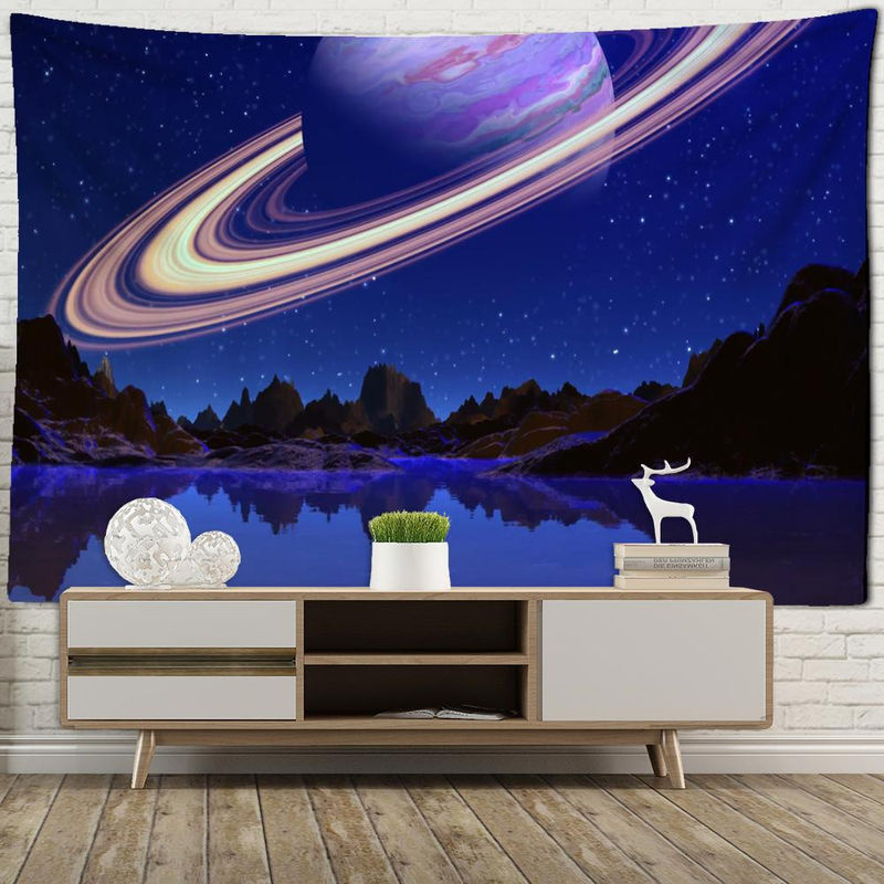 Super Six Wandbehang mit psychedelischem Mandala und Sciencefiction-Motiv in Blau, B: 95 cm, H: 70 cm - Bild 2