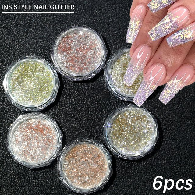 Nagelpulver Crushed Diamond, 6 Gläser, Schimmernd, Holografisch - Bild 1