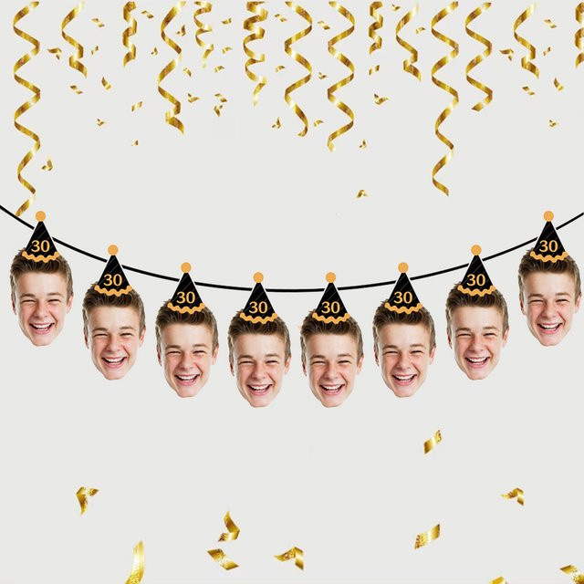 Personalisiertes Geburtstagsbanner mit Foto und Alter von joy-enlife als Partydekoration aus Papier - Bild 1