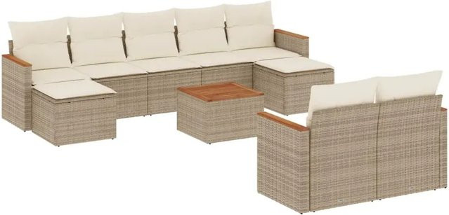 vidaXL 10-teilige Garten-Sofagarnitur aus Poly-Rattan und Akazienholz in Beige und Cremeweiß - Bild 1