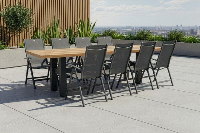 Hartman Garten-Essgruppe Yasmani/Alice Comfort in Anthrazit aus Aluminium und Teakholz mit 8 Klappstühlen, B/T: 240 x 100 cm - Bild 1