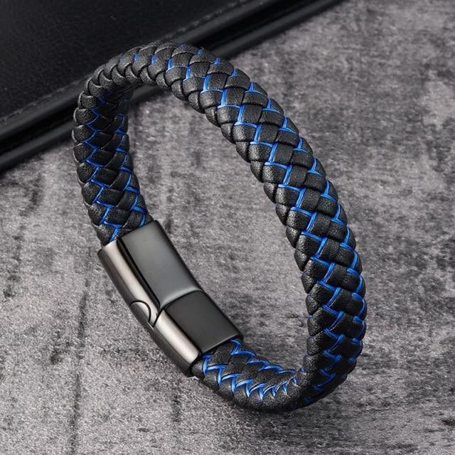 Armband Leder, geflochten, Schwarz, Magnetische Schnalle, Herren, 20.5cm - Bild 1