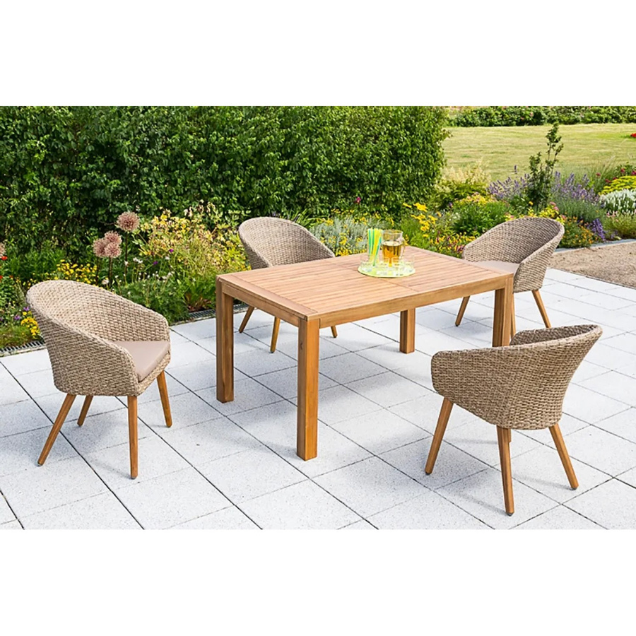 Merxx Arrone Gartenmöbel-Set 9-teilig aus Akazienholz und Kunststoffgeflecht in Beige und Braun - Bild 2