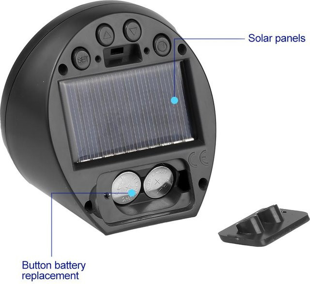 Meiteai-Car&Motor Solar-Autouhr mit LCD-Digitalanzeige, Thermometer und Hintergrundbeleuchtung, Schwarz - Bild 1