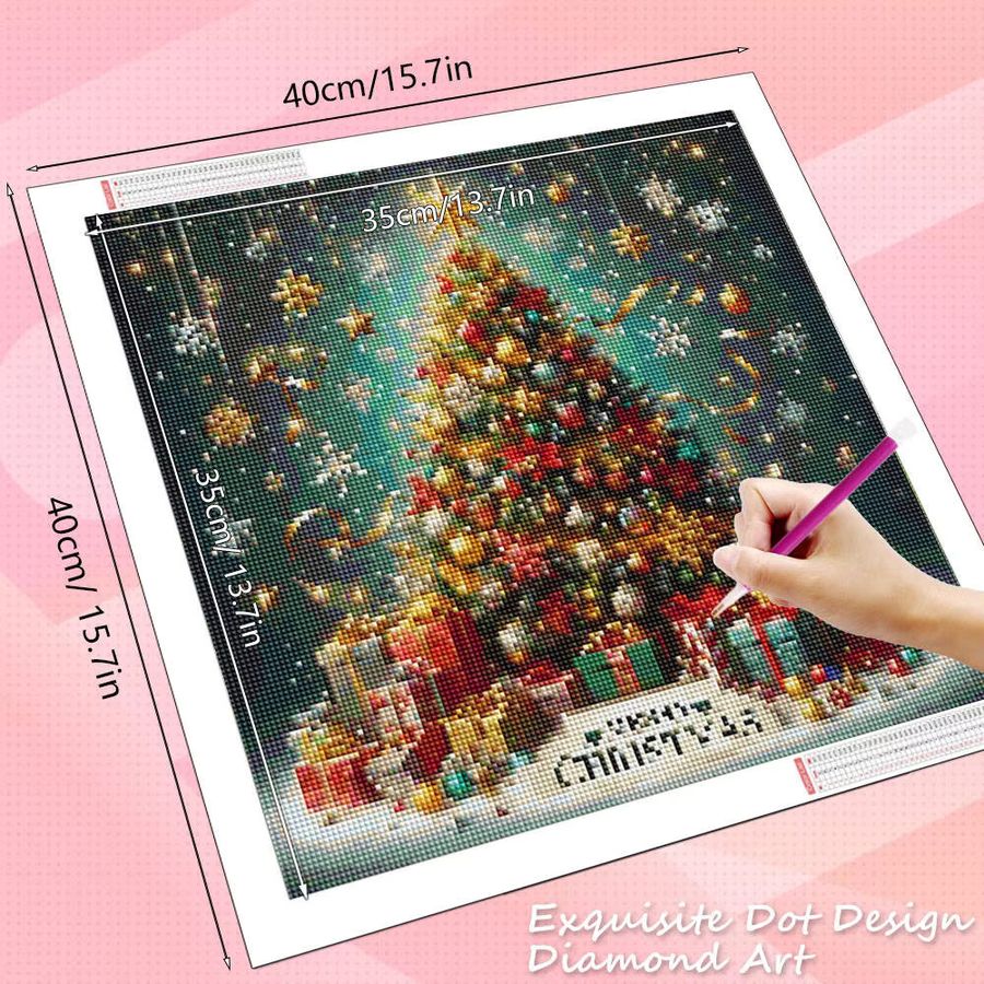 HUACAN 5D Diamantmalerei Weihnachten Baum als rundes Diamant Mosaik in Multicolor - Bild 2