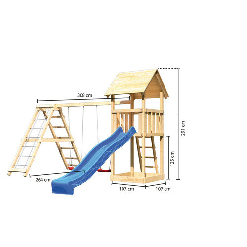 Karibu Spielturm Lotti Klettergerüst mit Doppelschaukel und Rutsche in Blau und Braun - Bild 4