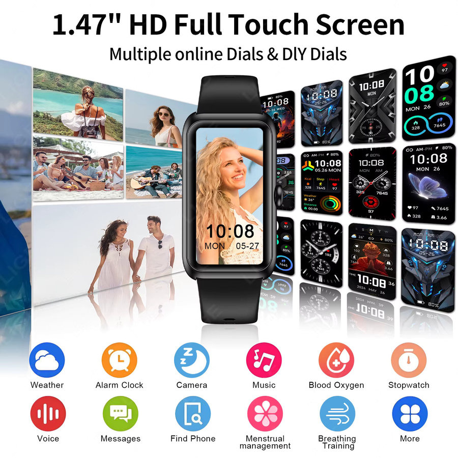 LIGE Smartwatch Fitness Tracker mit 1,47 Zoll Display, Herzfrequenz- und Blutsauerstoff-Monitor sowie Anruf-Erinnerung für Männer und Frauen in Schwarz und Beige - Bild 5