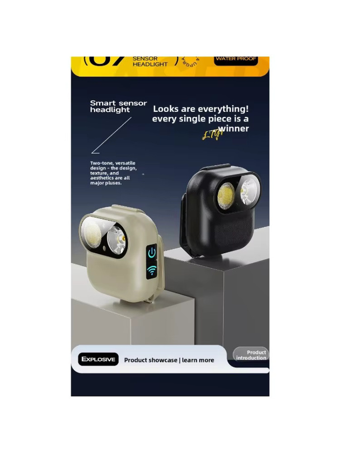 QHSPE Smart Sensor Stirnlampe mit Bewegungssensor, wiederaufladbare Mini-Clip-on Kappenlampe in Schwarz für Nachtangeln und Sport - Bild 6