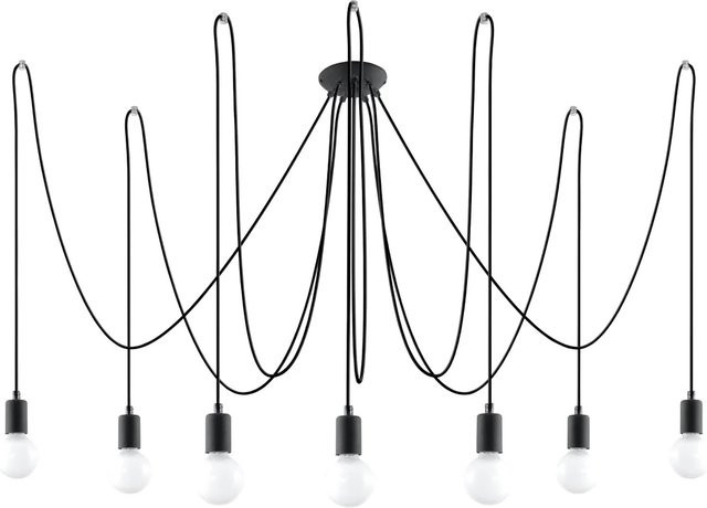 Sollux Lighting Kronleuchter Edison 7 in Schwarz aus Stahl mit Stoffelementen und E27 Fassung - Bild 1