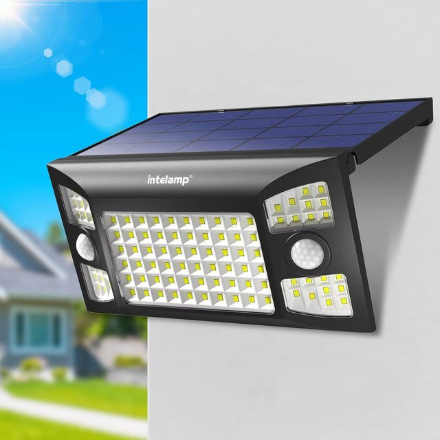Intelamp Solarleuchte für Garten und Wege mit zwei Bewegungssensoren, 4000mAh Akku und großem Solarpanel, Schwarz - Bild 1