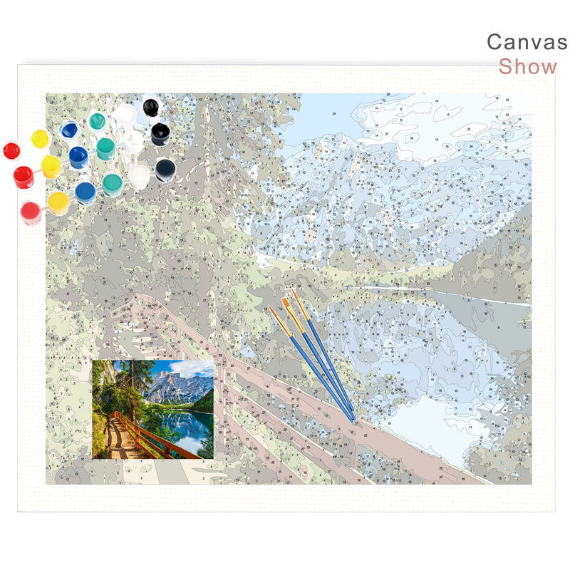 CHENISTORY Malen nach Zahlen Set mit Landschaft Motiv Bäume und Berge auf Leinwand, mehrfarbig, Querformat - Bild 2