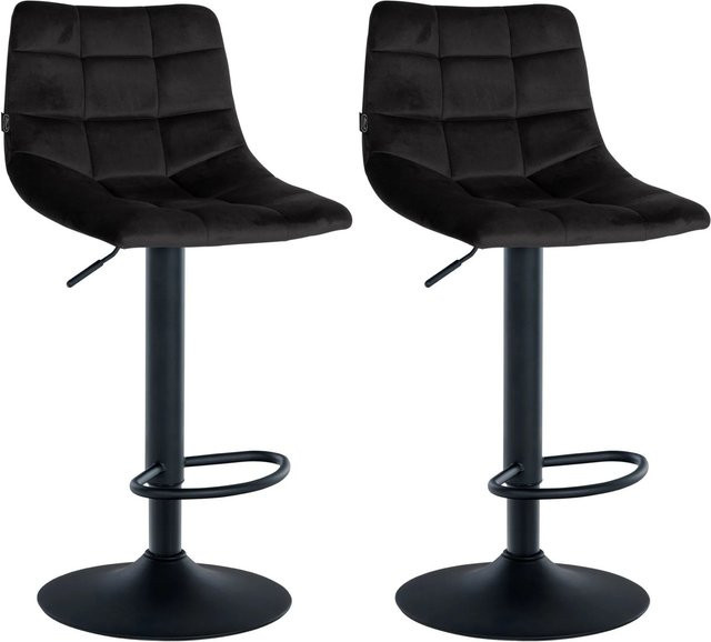 DELUKE Barhocker Dubai 2er Set Schwarz Samt mit Lehne und 360 Grad Drehsitz - Bild 1