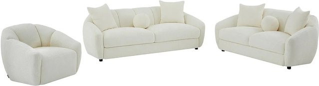 Couchgarnitur Nafeki in Elfenbein mit 3-Sitzer Sofa, 2-Sitzer Sofa und Sessel, modern und stoffbezogen, B/T/H: 216 x 182 x 93 cm - Bild 1