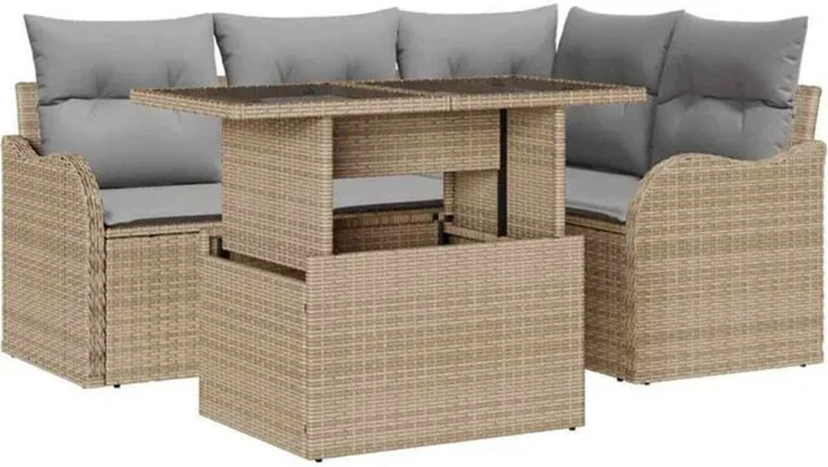 Vidaxl Garten-Sofa-Set aus Polyrattan und Stahl in Beige, 5-teiliges Loungemöbel-Set, B/T/H: 100 x 55 x 73 cm - Bild 1