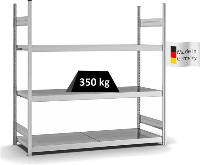 PROREGAL Weitspannregal Stecksystem T-Profil mit 3 Ebenen aus verzinktem Stahl, Farbe: Silber, H x B x T: 200 x 200 x 60 cm - Bild 1