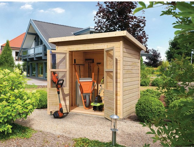 Karibu Gartenhaus Merseburg aus Holz in Natur mit 14 mm Wandstärke, B/T/H: 240 x 175 x 220 cm - Bild 1