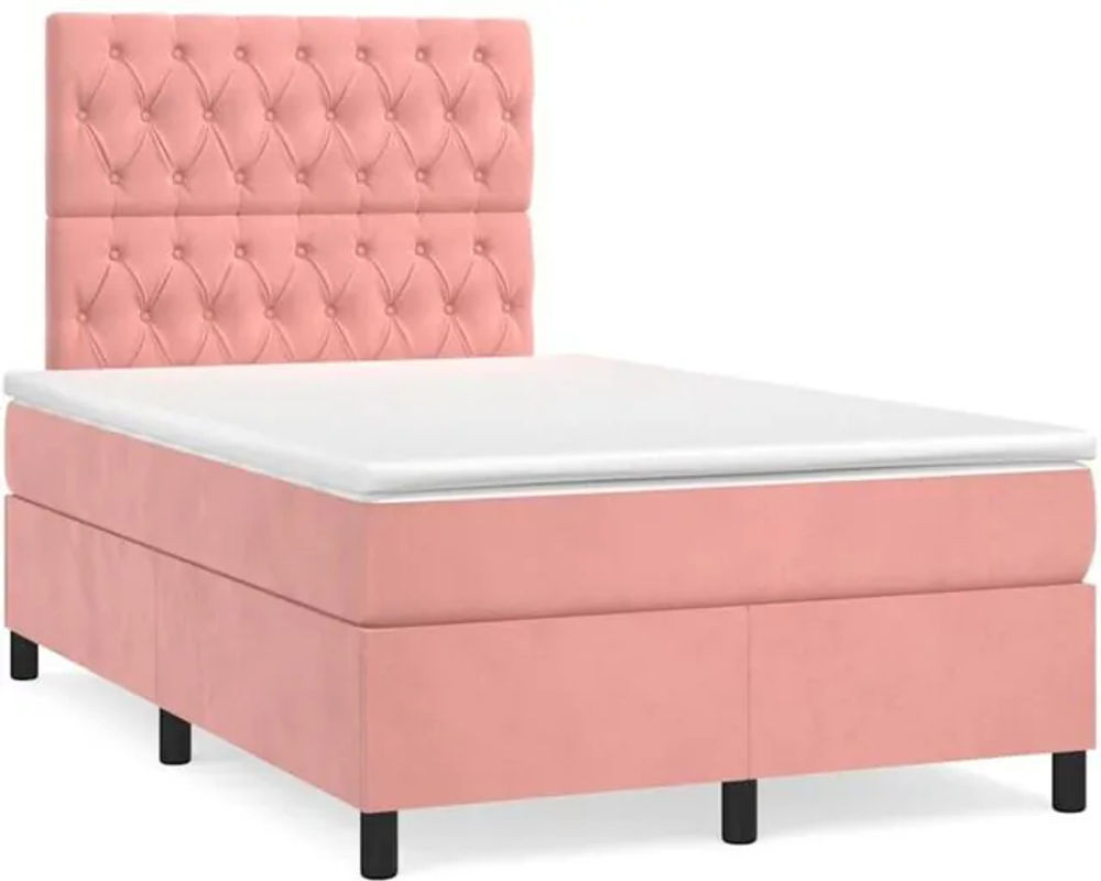 Vidaxl Boxspringbett mit Matratze aus Samt in Rosa und Weiß, B/T/H: 190 x 120 x 118 cm - Bild 1