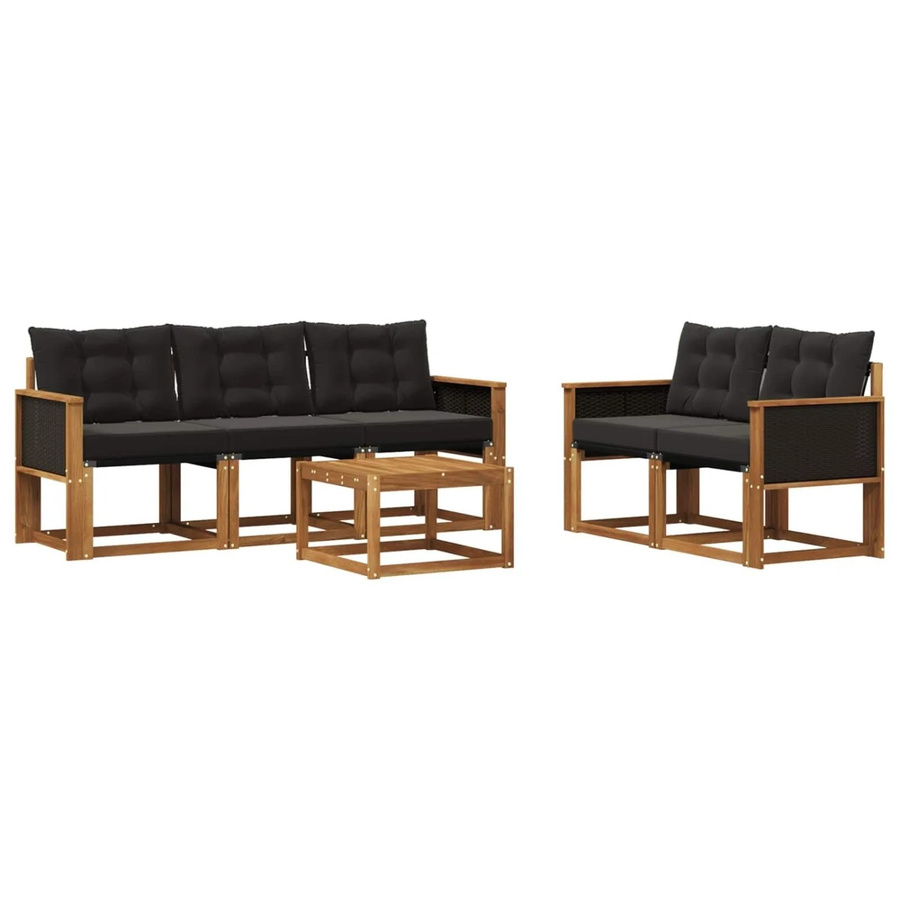 vidaXL Outdoor-Sofagarnitur aus Akazienholz und Textilene mit Kissen in Schwarz und Natur - Bild 2