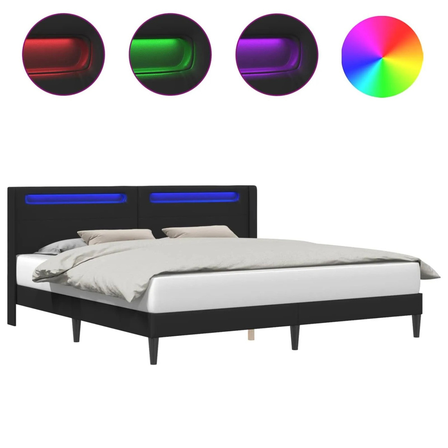 vidaXL Bettrahmen mit LED-Lichtleisten und USB-Ladeport in Schwarz aus Kunstleder, B/T/H: 200 x 200 x 28 cm - Bild 2