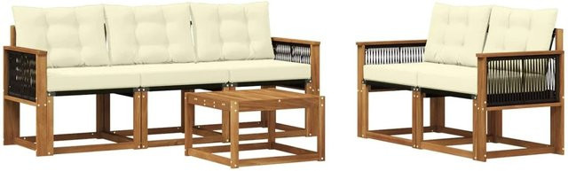 vidaXL Outdoor-Sofagarnitur aus Akazienholz mit Textilene und Kissen in Beige - Bild 1