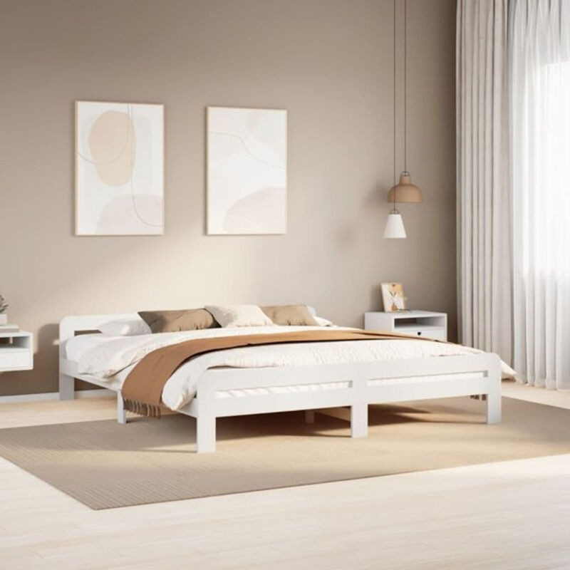 Massivholzbett Vidaxl aus Kiefernholz in Weiß B/T/H: 200 x 200 x 53 cm - Bild 1