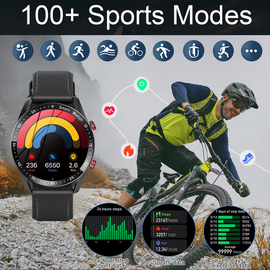 ChiBear Smartwatch, Schwarz, Unisex, GPS, Herzfrequenz, Wasserdicht - Bild 3