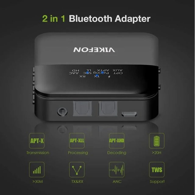 Muzisn Bluetooth 5.0 Audio Adapter RCA SPDIF und 3,5 mm Klinke als Sender und Empfänger mit AptX HD LL Low Latency in Schwarz - Bild 1