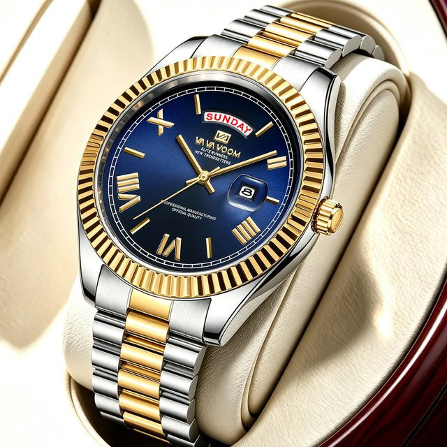 VA VA VOOM Armbanduhr Quarz, Edelstahl, 41 mm, Herren, Blau, Gold - Bild 1