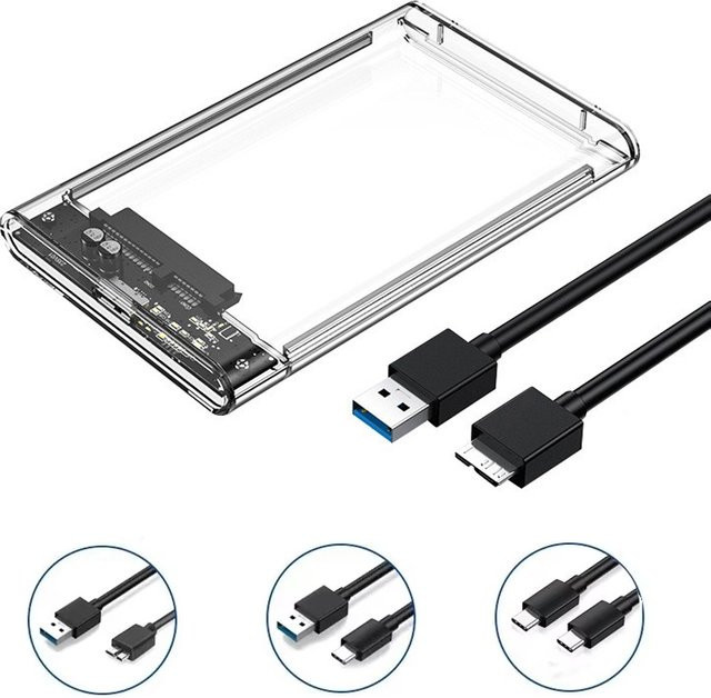 AILEHKUO Externes 2,5 Zoll Festplattengehäuse SATA zu USB-C mit 5Gbps Übertragungsgeschwindigkeit für HDD und SSD, Transparent - Bild 1