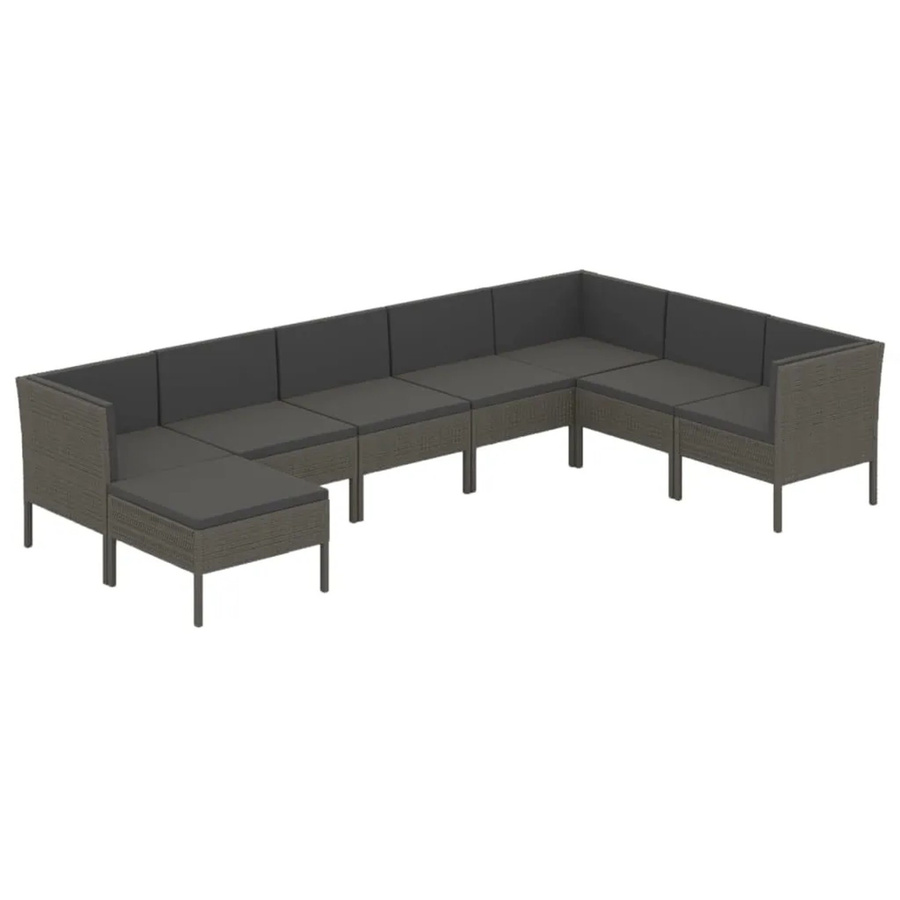 vidaXL 8-tlg Garten-Lounge-Set in U-Form aus Poly Rattan und Metall in Grau Anthrazit mit Auflagen und Kissen - Bild 2
