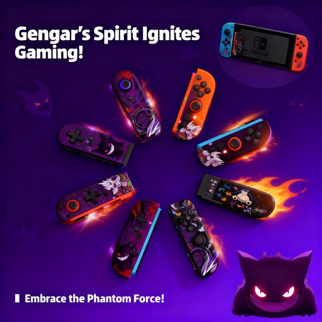 Bandai Gengar Cartoon Schutzhülle für Nintendo Switch und Nintendo Switch OLED mit geteiltem Design für Joy-Con, stoßfest und sturzsicher - Bild 1