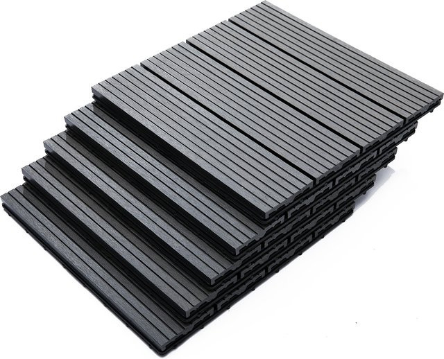 Outsunny Set 11 rutschfeste Steckfliesen für den Außenbereich aus recyceltem HDPE, Grau, B/T/H: 30 x 30 x 2,2 cm - Bild 1