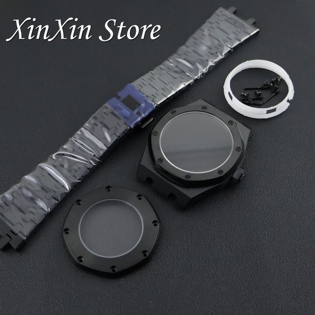 XINGHAN Uhrengehäuse, Edelstahl, Schwarz, 41 mm, Transparente Rückseite - Bild 1