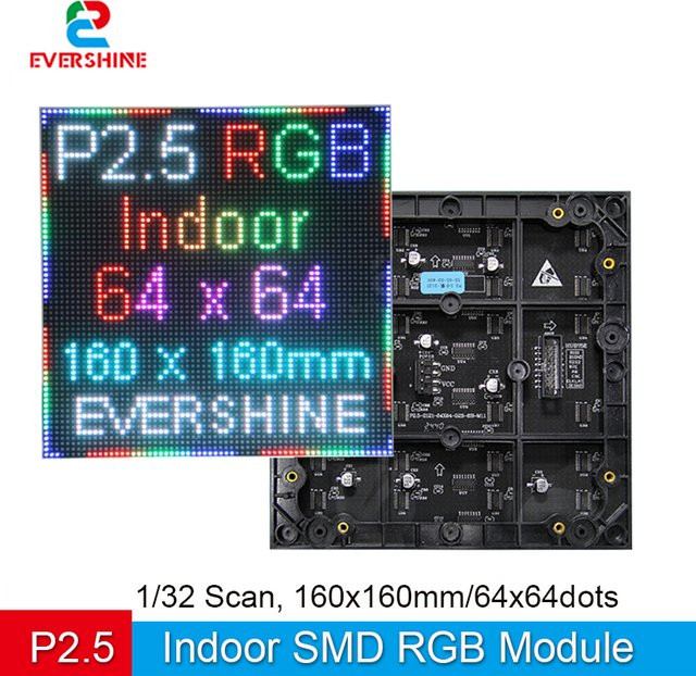 Evercollectvision P2.5 Indoor SMD2121 Vollfarb-LED-Modulpanel-Display RGB-LED-Matrix-Wandbildschirm B: 160 mm, H: 160 mm - Bild 1
