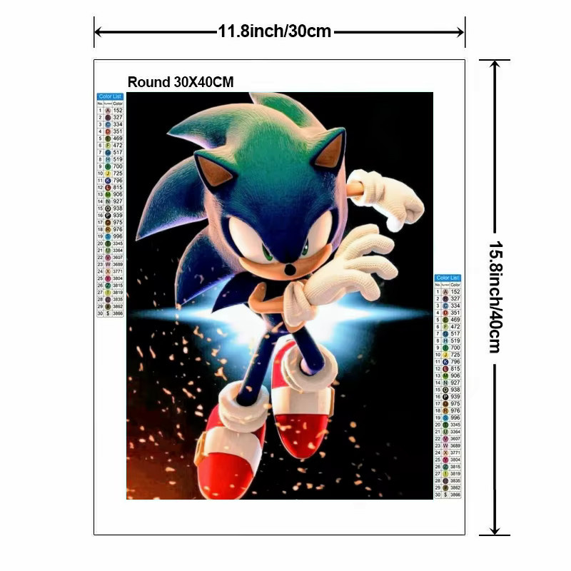 Potdemiel 5D DIY Diamond Painting Kit Sonic-ES Igel Wandkunst für Kinder und Erwachsene B/H: 30 x 30 cm - Bild 2