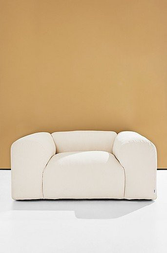 Wenju Sessel in Pastill mit Armlehnen, moderner Lounge-Sessel aus Cord und Samt mit Massivholzrahmen in Grau und Weiß - Bild 1