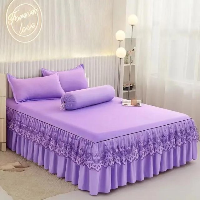 3-teiliges Bettkleid-Spitzenset Super Six in Lila mit Tagesdecke und Bettrock, B/T: 200 x 150 cm - Bild 1