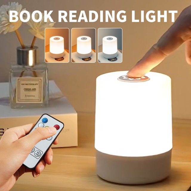 VooVoo LED Tischlampe in Weiß mit Fernbedienung und Touch-Funktion, dimmbar und USB wiederaufladbar als Nachttischlampe oder Leselicht - Bild 1