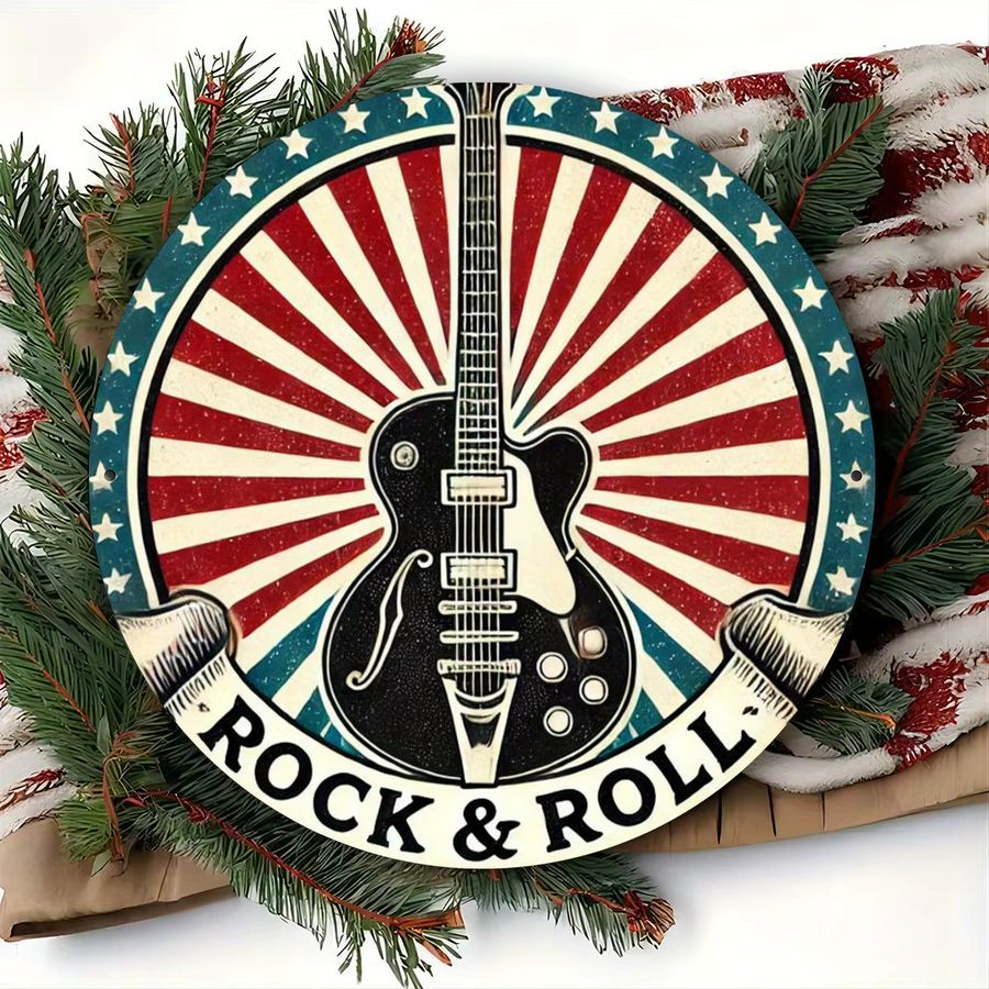 Potdemiel Metallschildkranz mit Gitarrenthema, runder Wanddekor aus Eisen für Rock & Roll Dekoration, Durchmesser: 20 cm - Bild 5