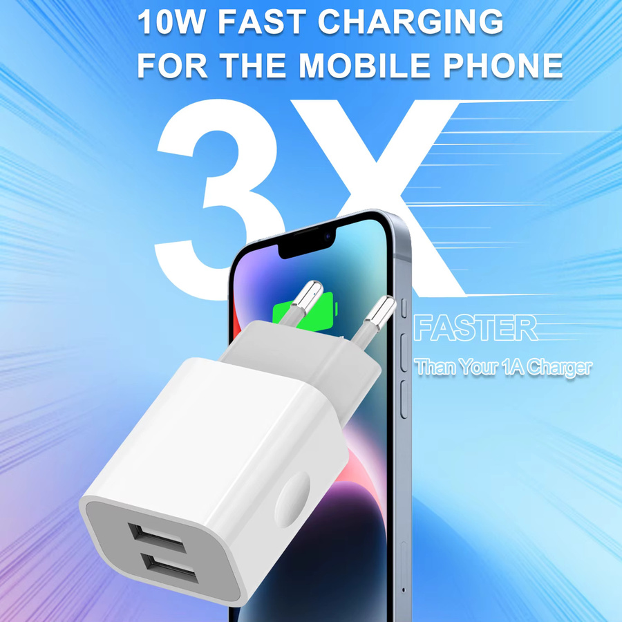TAQKRED USB-Ladegerät mit 2 Ports, 5V 2A Netzteil für iPhone, Samsung und Xiaomi, Farbe: Weiß - Bild 4