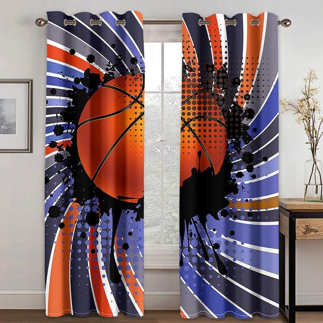 Yiran Furniture Ballvorhang Set mit Fußball Basketball Football Baseball Motiv, 2er Set, halbtransparent, Polyester, B: 50 cm, H: 60 cm - Bild 1