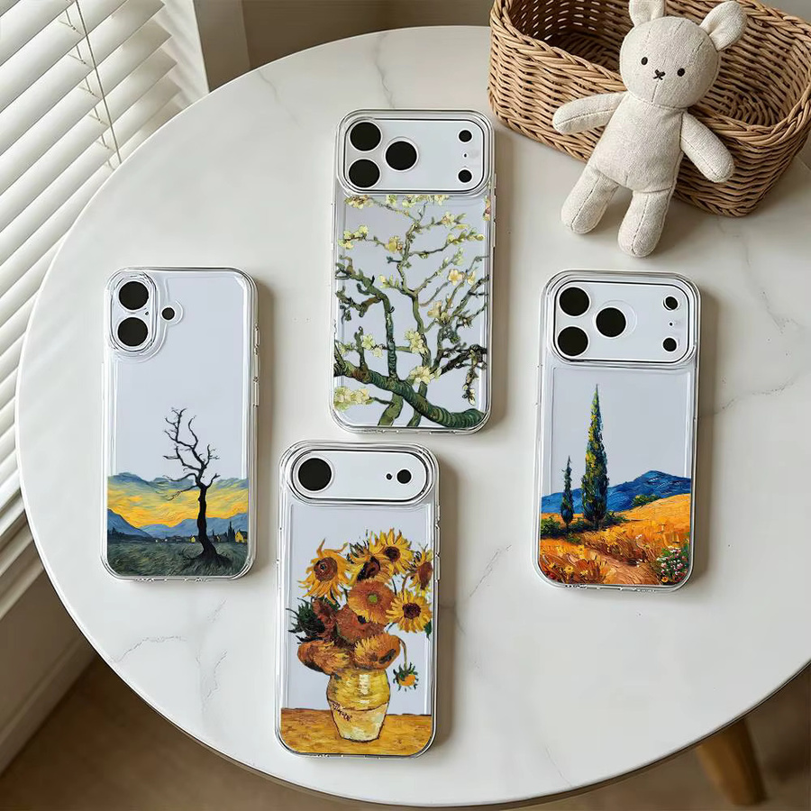 Luxus Handyhülle mit Van Gogh Ölgemälde Motiv aus Flüssigsilikon für iPhone 16 15 14 13 12 11 Pro Max und weitere Modelle, Multicolor - Bild 6