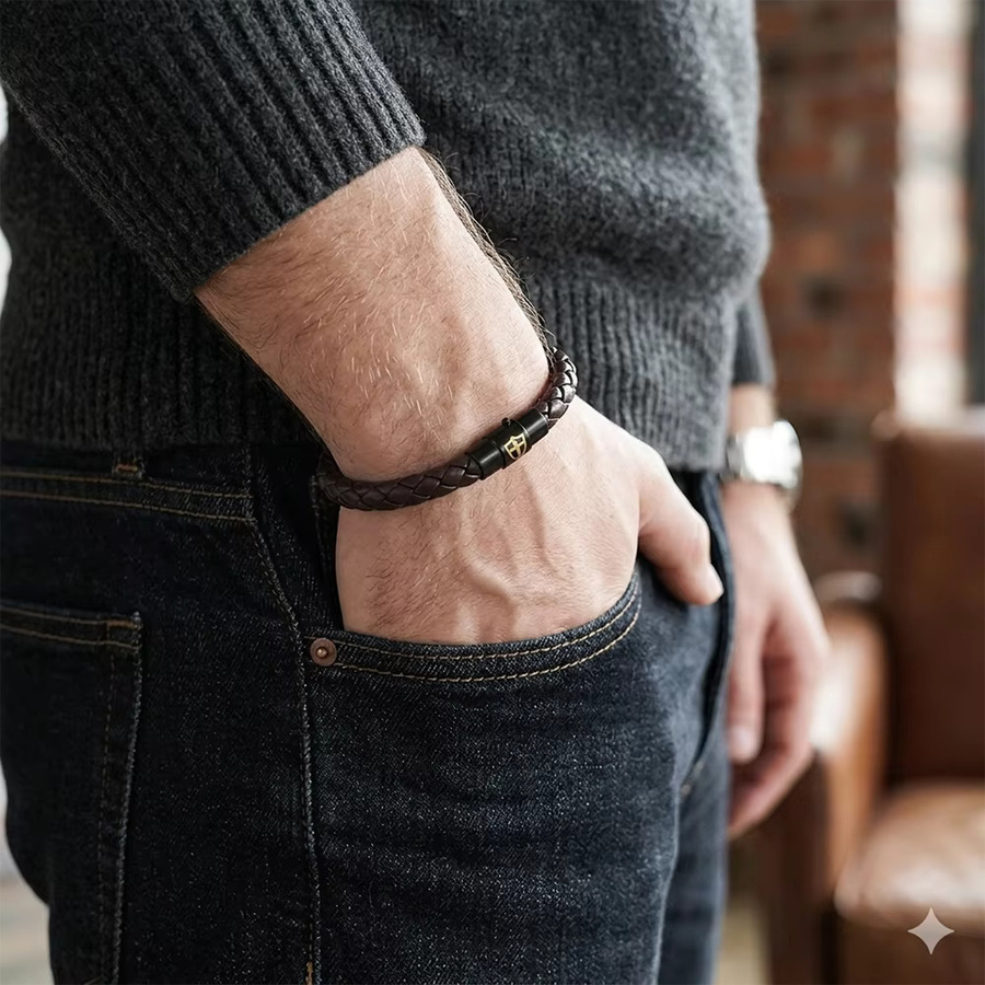 Noter Lederarmband, geflochten, Schwarz, Herren - Bild 2