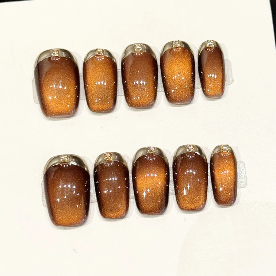 YADORNOS Press On Nails, braun, Glitzer, kurz quadratisch, 10 Stück - Bild 2