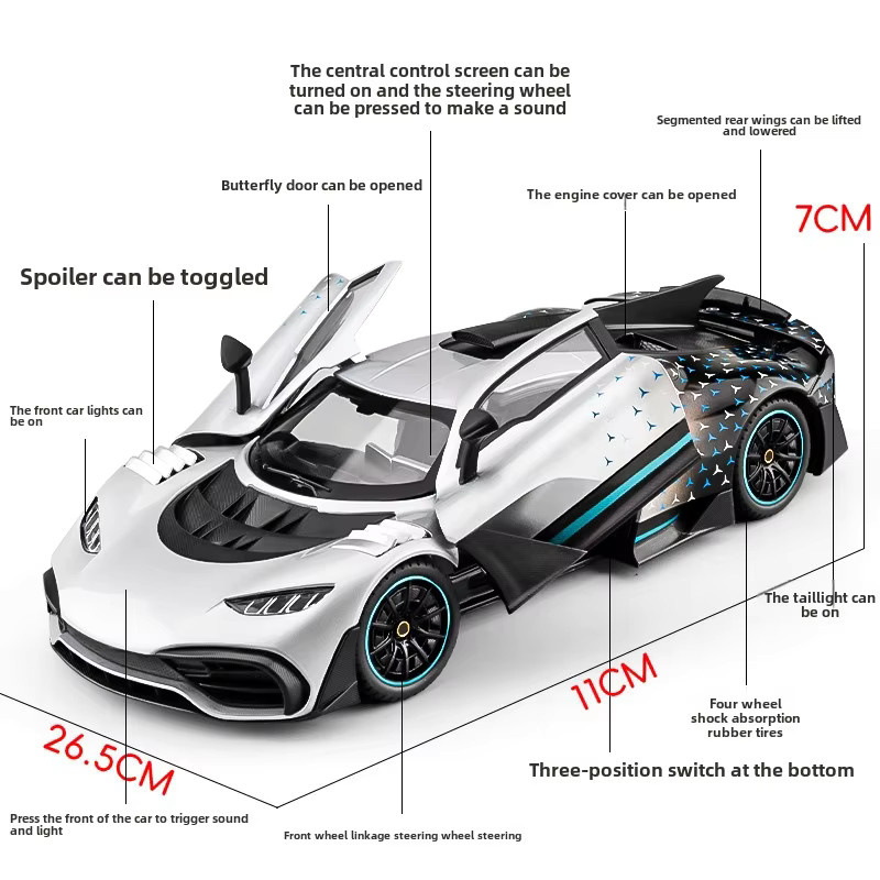 WELLY Benz AMG ONE Supersportwagen, Simulationsmodell, 1:18, Druckguss-Spielzeugfahrzeug, Metall, Grau - Bild 6