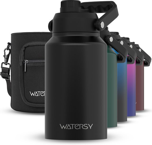 WATERSY Isolierte Edelstahl Thermoskanne aus Edelstahl, 2,5 l, Farbe: Green/Black - Bild 1