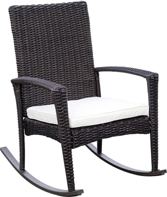 Outsunny Schaukelstuhl aus Metall und Rattan in Braun für Garten, Balkon und Terrasse, B/H/L: 66 x 98 x 88 cm - Bild 1