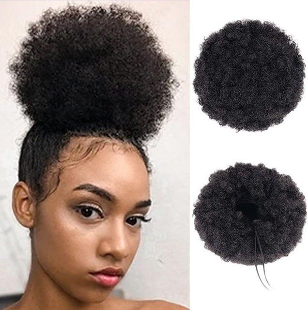 Boymia Afro Puff Pferdeschwanz, Naturschwarz, 6 Zoll, 100% Echthaar, Lockiges Haar - Bild 1